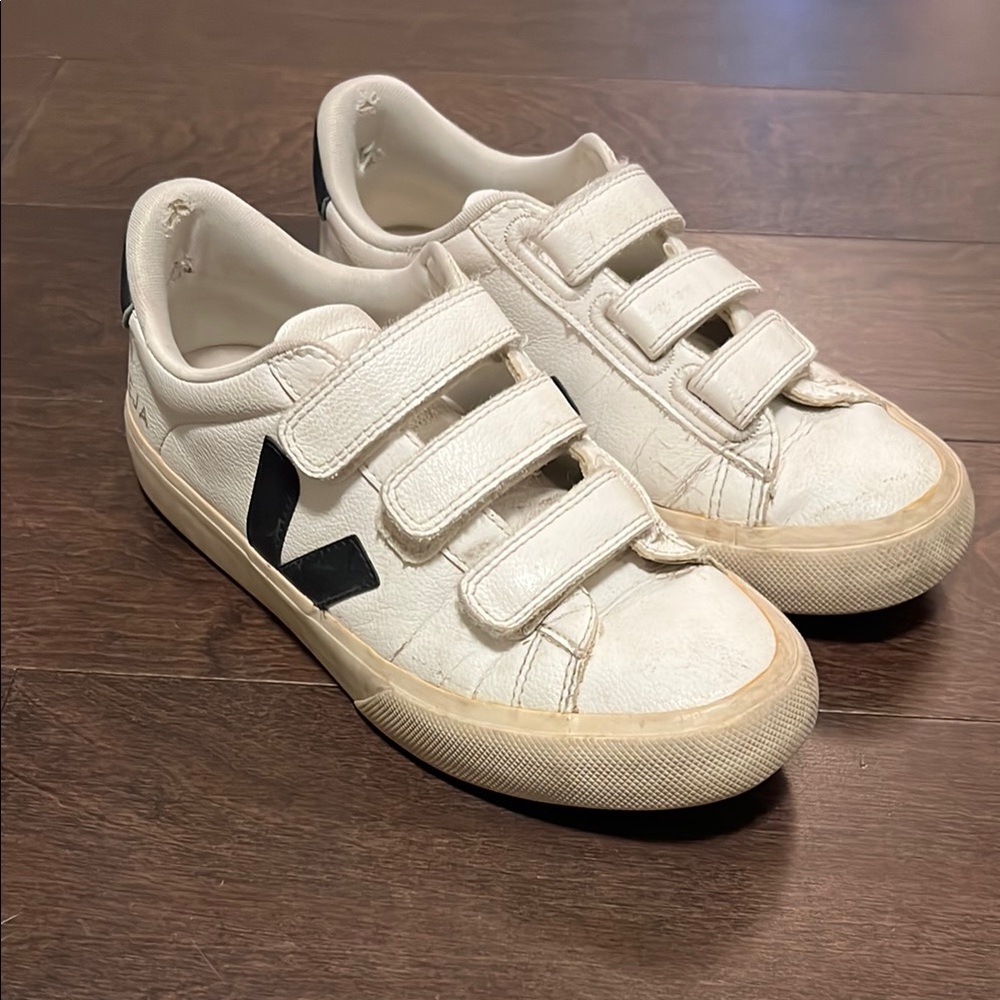 Veja White and Black Sneakers with Velcro Straps